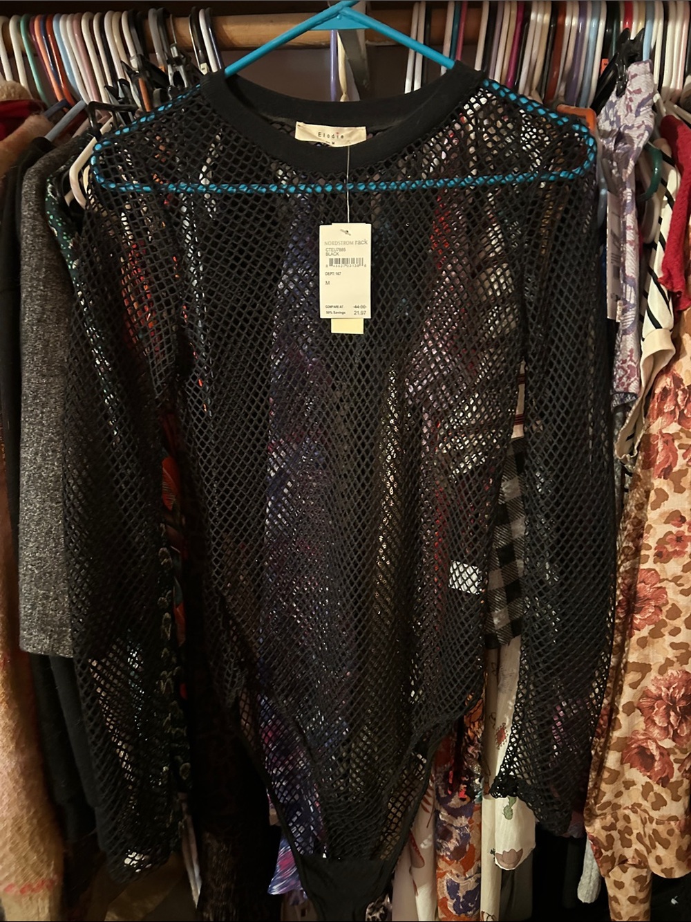 Elodie Black Open-Knit Mesh Long Sleeve bodysuit